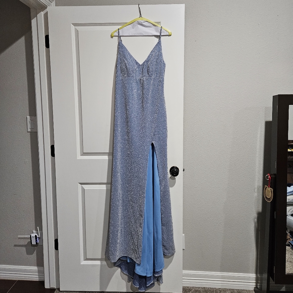 Formal silver sparkly gown. Wedding Dresses Size 14 Dusty Blue.